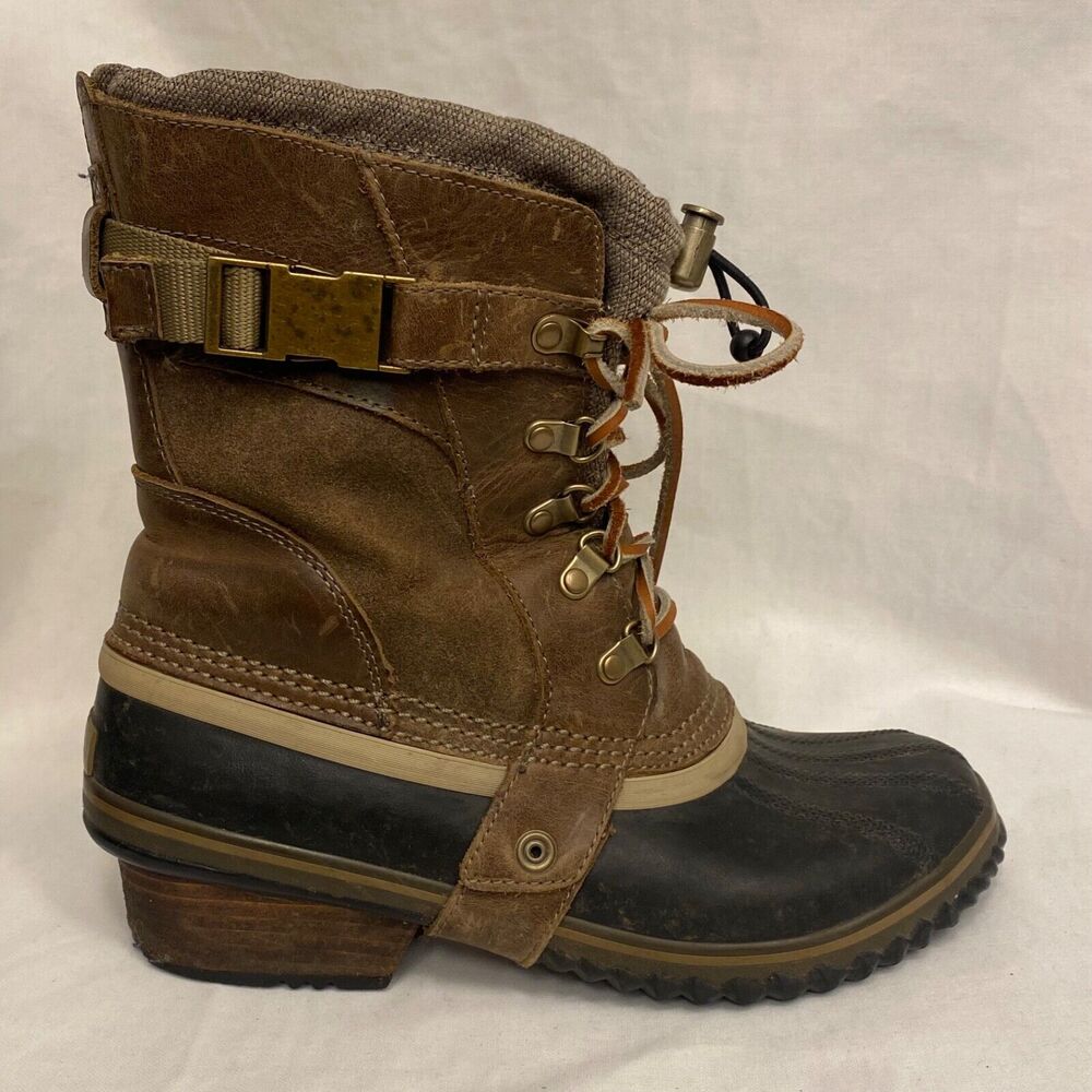 SOREL Conquest Carly Short Waterproof Leather Rain Snow Boots Womens 9 EU 41.5